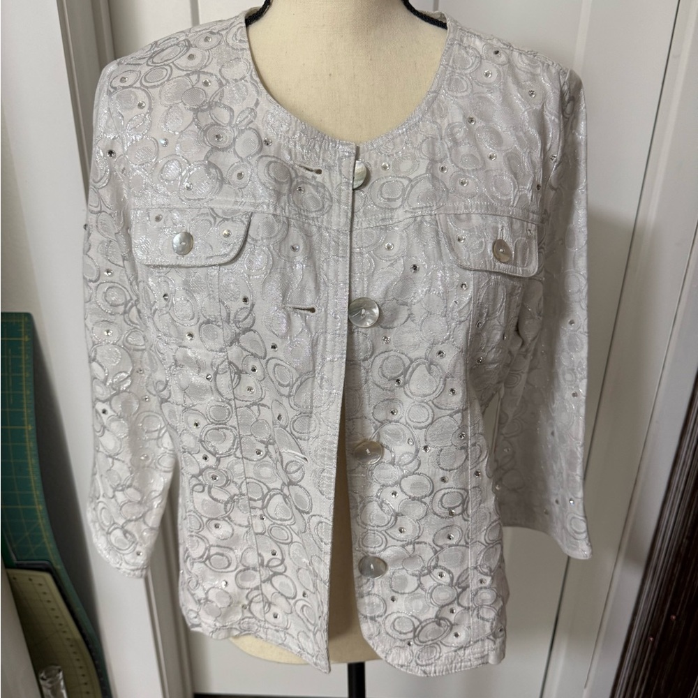 Ruby Rd. Silver And White Patterned Women's Blazer - image 2